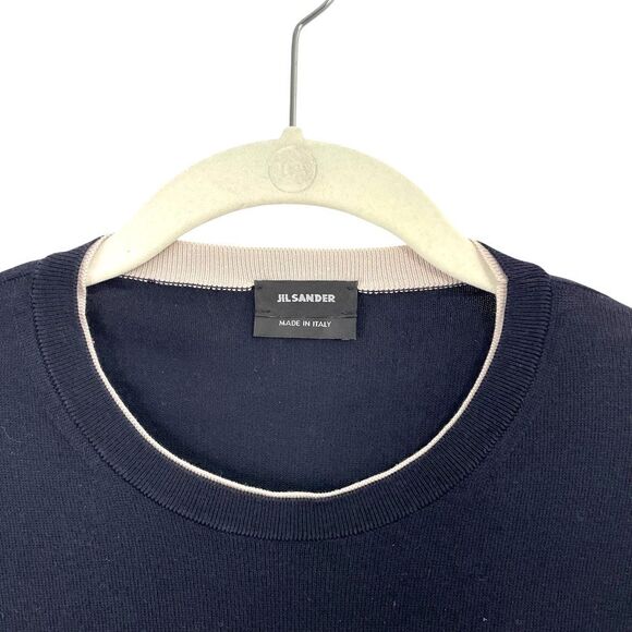 Jill Sander cotton contrast trim Sweater Size 44 navy blue made in Italy - Picture 3 of 10
